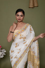 Mulmul Cotton Saree with Hand Block Print - Shivanya Handicrafts Women's Traditional Indian Wear